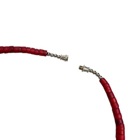 Cherry Red Wooden Disc & Round Ball Statement Necklace - Picture 6 of 9